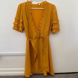Yellow Short-Sleeve Wrap Dress
